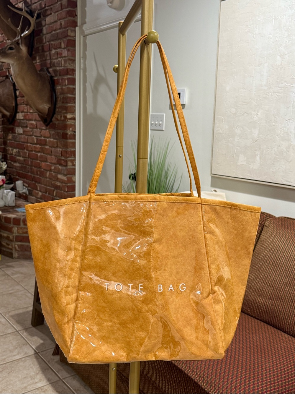 Women’s Large Glossy Camel Tote Bag Shoulder Bag